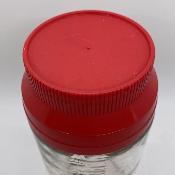 Vintage Jar Anchor Hocking Glass Measuring Container w Red Lid - Picture 5 of 12